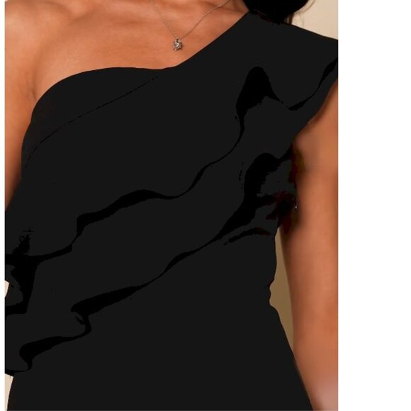 Lulus Grand Beauty Black Ruffled One-Shoulder Mermaid Maxi Dress Size Small NWT - Picture 6 of 10